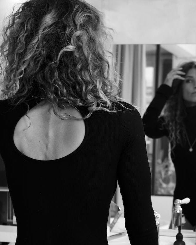 Black turtleneck bodysuit. Ribbed bodysuit. Fleece sleeves and collar - COCOON