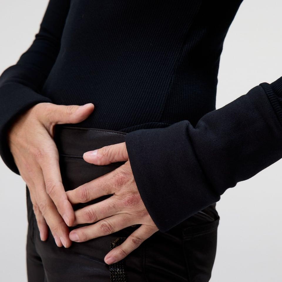 Black turtleneck bodysuit. Ribbed bodysuit. Fleece sleeves and collar - COCOON 